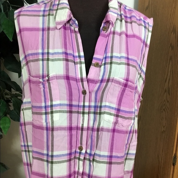 NORTHCREST 1X sleeveless buttondown top pink plaid - Picture 10 of 13